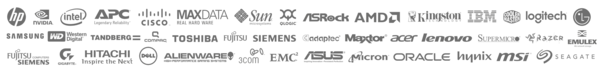 HP, NVIDIA, INTEL, Cisco, AM, Kingston, IBM, Samsung, Apple, Alienware, Dell, Fujitsu, 3com, EMC, Micron, ASRock, WD, Acer, Lenovo, Hynix uvm. Logo